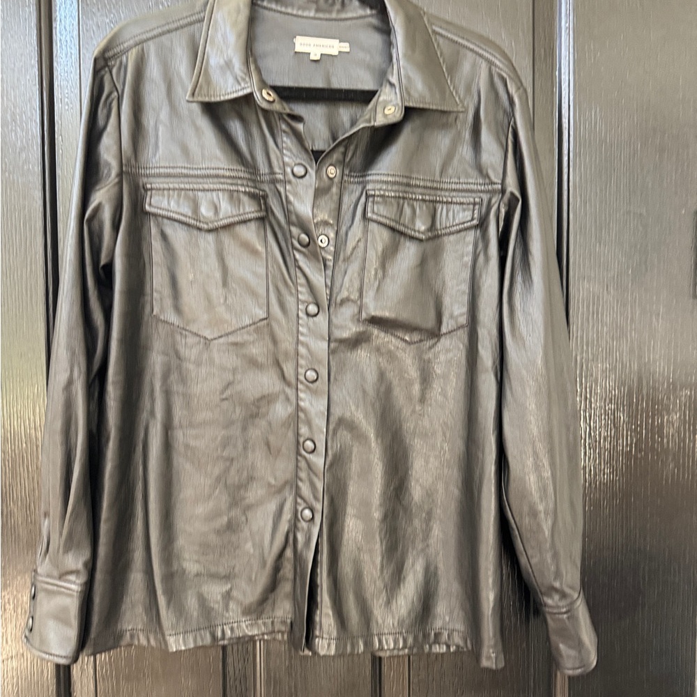 Good American Black Leather Shacket